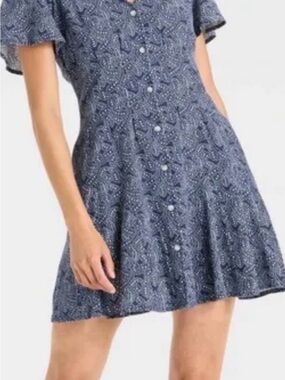 Universal Thread Blue Printed Button-Front Mini Dress